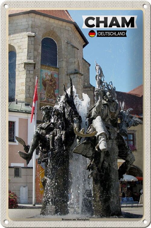 Blechschild Städte Cham Brunnen am Marktplatz 20x30cm