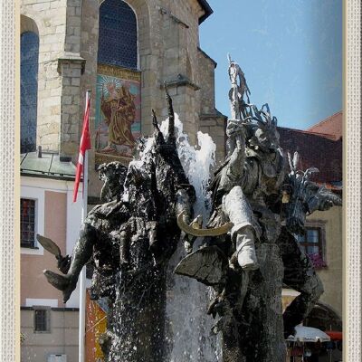 Cartel de chapa ciudades Fuente Cham en la plaza del mercado 20x30cm