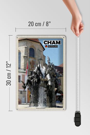 Plaque en tôle Villes Fontaine Cham sur la place du marché 20x30cm 4