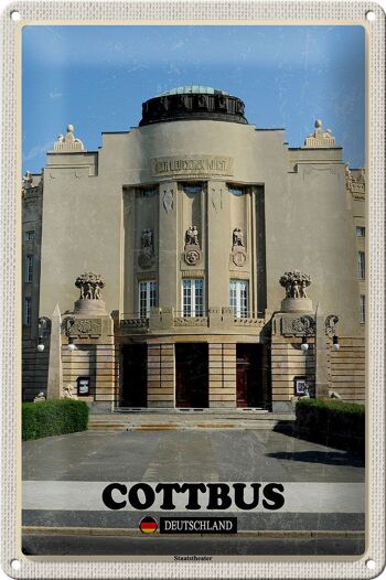 Plaque en tôle villes Cottbus State Theatre architecture 20x30cm 1