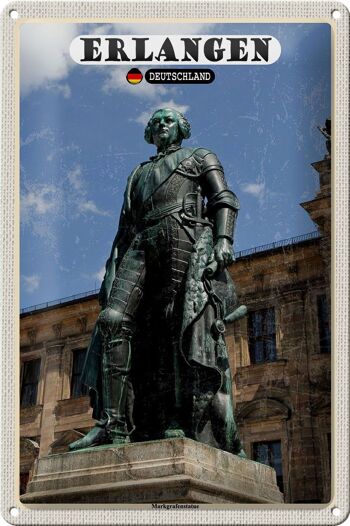 Plaque en étain villes Erlangen statue margrave 20x30cm 1