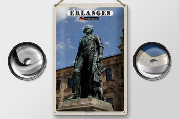 Plaque en étain villes Erlangen statue margrave 20x30cm 2