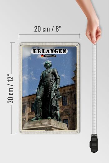 Plaque en étain villes Erlangen statue margrave 20x30cm 4
