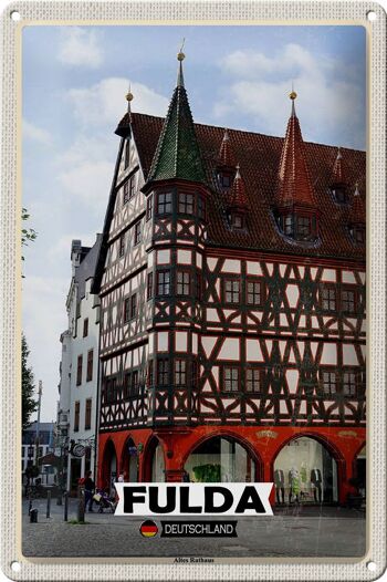 Panneau en étain villes Fulda, architecture de l'ancien hôtel de ville 20x30cm 1