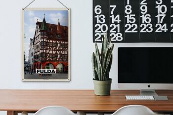 Panneau en étain villes Fulda, architecture de l'ancien hôtel de ville 20x30cm 3