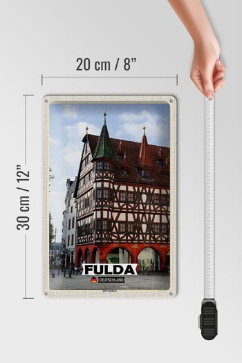 Panneau en étain villes Fulda, architecture de l'ancien hôtel de ville 20x30cm 4