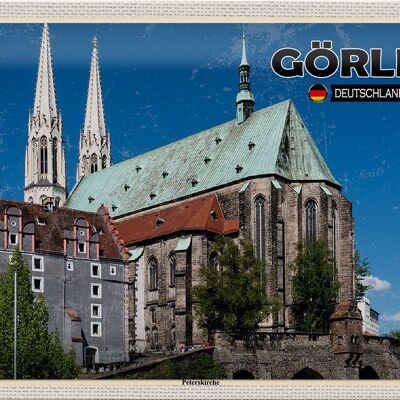 Plaque en tôle villes Görlitz Peterskirche city trip 30x20cm