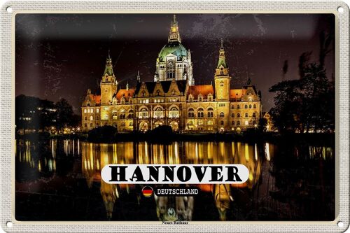 Blechschild Städte Hannover Neues Rathaus Abend 30x20cm