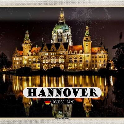 Cartel de chapa Ciudades Hannover Nuevo Ayuntamiento Noche 30x20cm