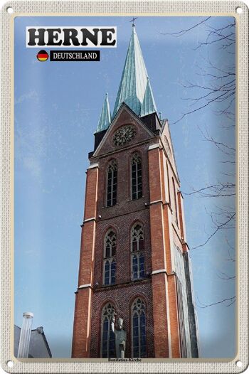 Plaque en étain villes Herne Bonifatius, architecture de l'église 20x30cm 1