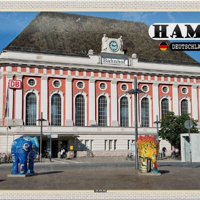 Cartel de chapa ciudades Hamm esculturas de la estación de tren 30x20cm