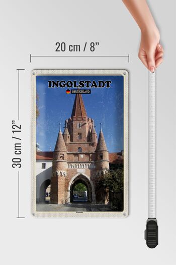 Plaque en étain villes Ingolstadt Kreuztor architecture 20x30cm 4