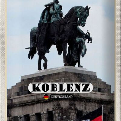 Cartel de chapa con escultura de monumento ecuestre de las ciudades de Coblenza 20x30cm