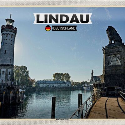 Cartel de chapa ciudades Lindau entrada del puerto edificios del río 30x20cm