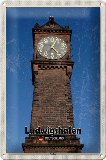 Panneau en étain villes Ludwigshafen, horloge de niveau, architecture 20x30cm 1