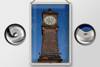 Panneau en étain villes Ludwigshafen, horloge de niveau, architecture 20x30cm 2