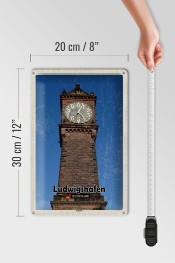 Panneau en étain villes Ludwigshafen, horloge de niveau, architecture 20x30cm 4