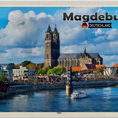 Cartel de chapa ciudades Magdeburgo catedral río arquitectura 30x20cm