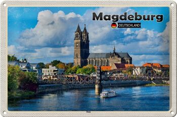 Panneau en étain villes, cathédrale de Magdebourg, architecture fluviale, 30x20cm 1
