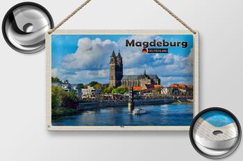 Panneau en étain villes, cathédrale de Magdebourg, architecture fluviale, 30x20cm 2
