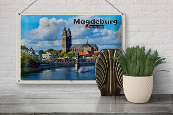 Panneau en étain villes, cathédrale de Magdebourg, architecture fluviale, 30x20cm 3