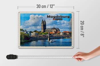 Panneau en étain villes, cathédrale de Magdebourg, architecture fluviale, 30x20cm 4