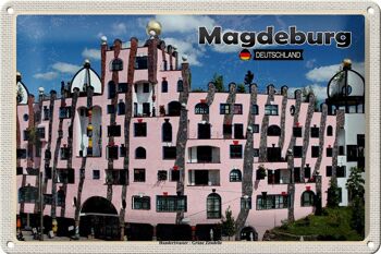 Panneau en étain villes Magdebourg bâtiments Hundertwasser 30x20cm 1