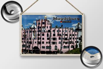 Panneau en étain villes Magdebourg bâtiments Hundertwasser 30x20cm 2