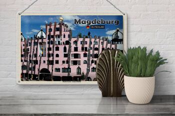 Panneau en étain villes Magdebourg bâtiments Hundertwasser 30x20cm 3