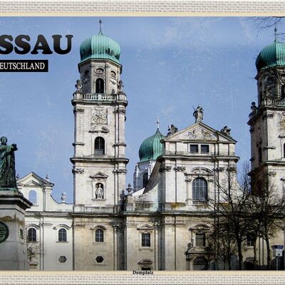 Cartel de chapa ciudades Passau Catedral Plaza arquitectura 30x20cm