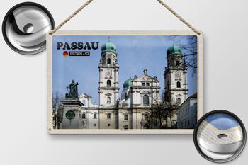 Plaque en tôle villes Passau, place de la cathédrale, architecture 30x20cm 2