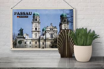 Plaque en tôle villes Passau, place de la cathédrale, architecture 30x20cm 3