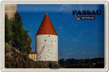 Plaque en tôle villes Passau Schaiblingsturm architecture 30x20cm 1