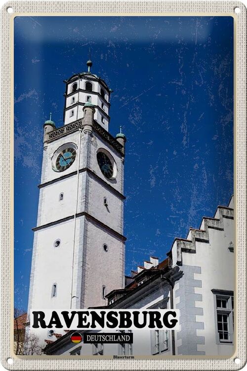 Blechschild Städte Ravensburg Blaserturm Architektur 20x30cm