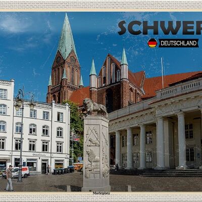 Targa in metallo città Schwerin piazza del mercato architettura 30x20 cm