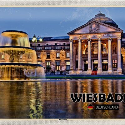Cartel de chapa ciudades Wiesbaden Kurhaus fuente 30x20cm