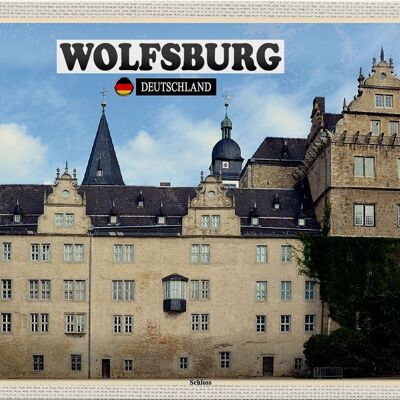 Targa in metallo città Wolfsburg castello dipinto 30x20 cm