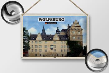 Panneau en étain villes peinture du château de Wolfsburg 30x20cm 2
