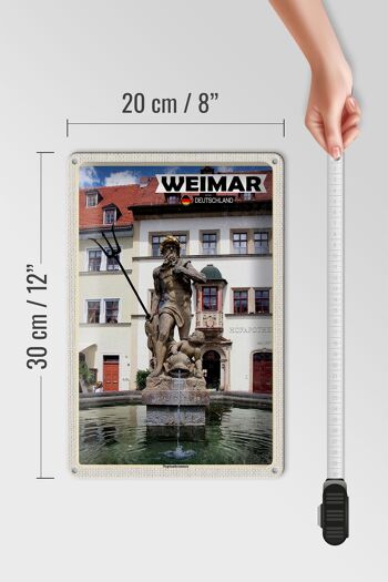Plaque en étain villes Weimar Neptune fontaine architecture 20x30cm 4