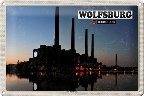 Blechschild Städte Wolfsburg VW-Kraftwerk Fluss 30x20cm