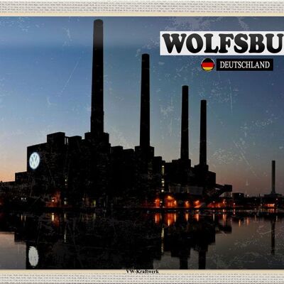Cartel de chapa ciudades Wolfsburg VW central eléctrica río 30x20cm