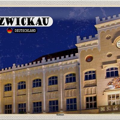 Cartel de chapa ciudades Arquitectura del ayuntamiento de Zwickau 30x20cm