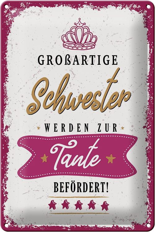 Blechschild Spruch Großartige Schwester werden Tante 20x30cm