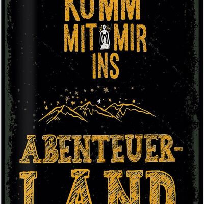 Targa in metallo con scritta Vieni con me Adventureland nera 20x30 cm