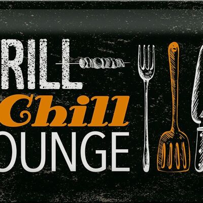 Cartel de chapa que dice Grill & Chill Lounge Grilling 30x20cm