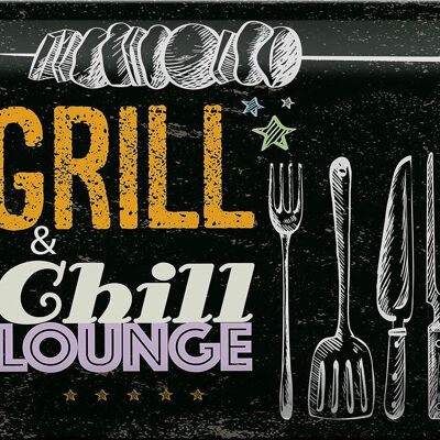 Plaque en tôle indiquant Grill & Chill Meat Grilling 30x20cm