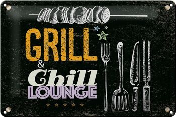 Plaque en tôle indiquant Grill & Chill Meat Grilling 30x20cm 1