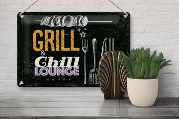 Plaque en tôle indiquant Grill & Chill Meat Grilling 30x20cm 3