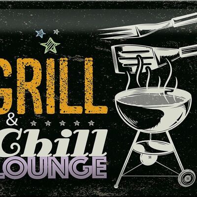 Cartel de chapa que dice Grill & Chill Lounge 5 estrellas 30x20cm