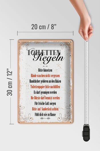 Plaque en tôle indiquant des règles de toilettes amusantes 20x30cm 4